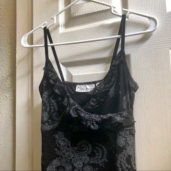 Fitted Black Slip Dress with Silver Floral Print - Picture 2 of 3